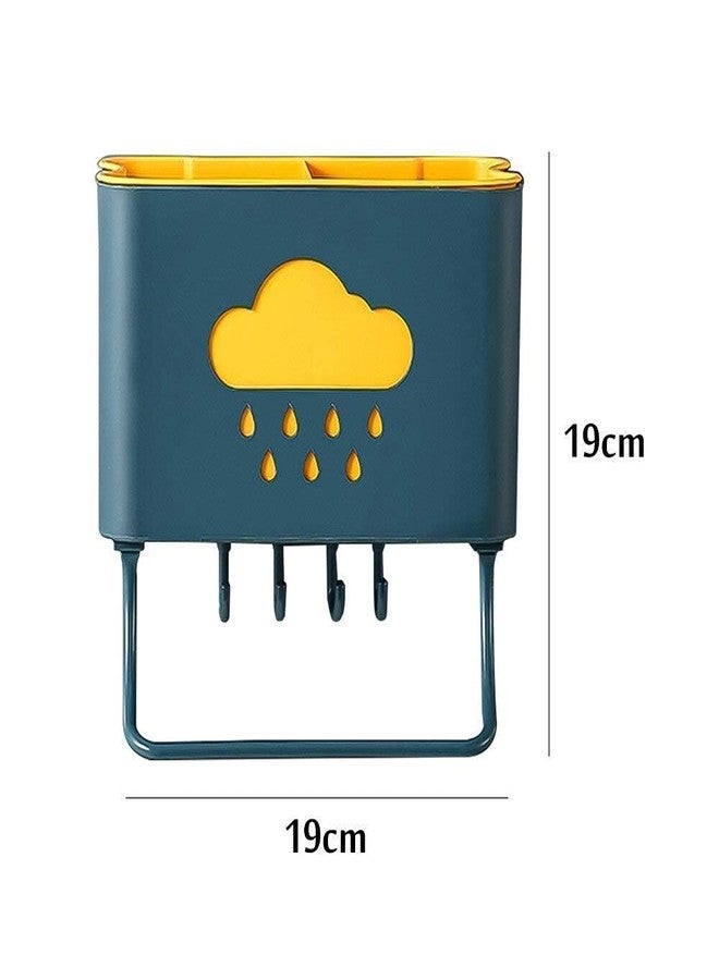 Judee Cloud Plastic Cutlery Holder for Kitchen Wall Hanging - 4 Hooks With Towel Holder, Wall Mounted Self Adhesive Spoon Organizer - Multicolour (1pcs) - Image 5